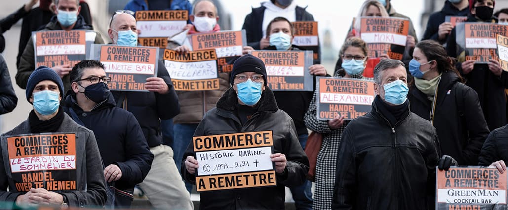 הפגנה של בעלי חנויות בבריסל במהלך המגפה צילום Kenzo Tribouillard, AFP via Getty Images IL
