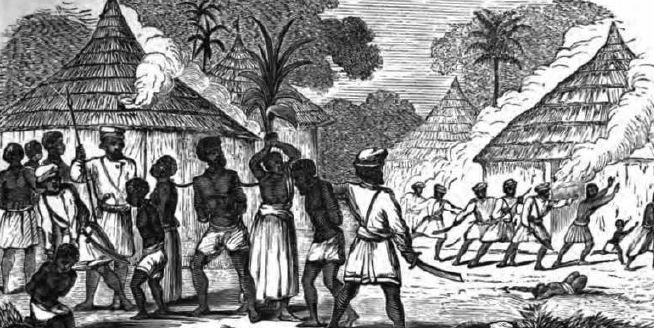 שריפת שבט ולכידת תושביו באפריקה, 1859 // צילום: Wesleyan Juvenile Offering , ויקיפדיה