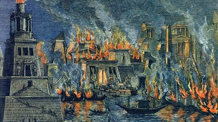 השריפה בספריית אלכסנדריה, 1876 ציור של הרמן גול